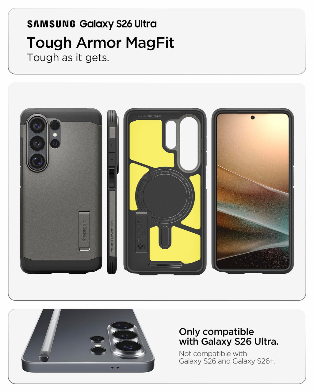 Spigen for Galaxy S25 Plus Case, Tough Armor MagFit [Kickstand] [Compatible with MagSafe] [Military-Grade Protection] - Black
