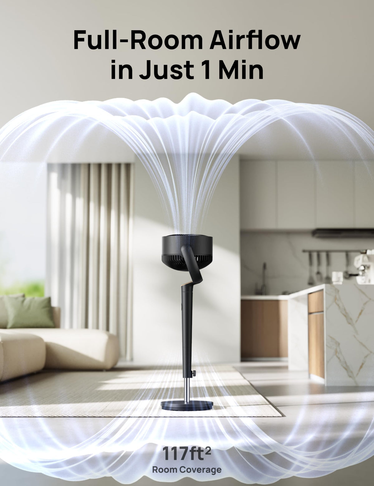 DREO Pedestal Fan for Bedroom, 100ft Airflow, Quiet DC Motor Standing Fan