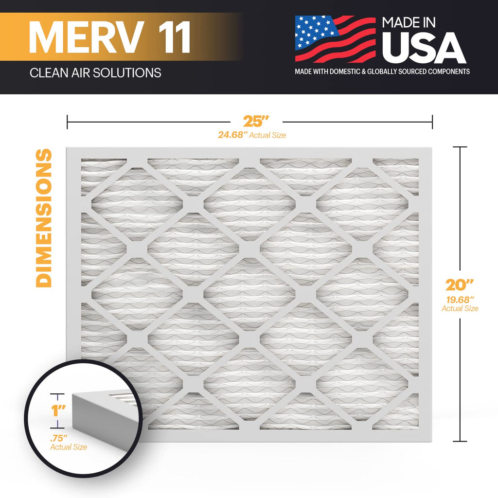 BNX TruFilter 14x25x1 Air Filter MERV 11 (6-Pack) - MADE IN USA - Allergen Defense Electrostatic Pleated Air Conditioner HVAC AC Furnace Filters for Allergies, Dust, Pet, Smoke, Allergy MPR 1200 FPR 7