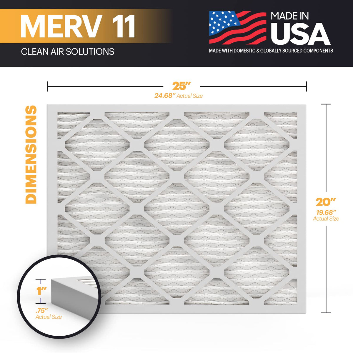 BNX TruFilter 14x25x1 Air Filter MERV 11 (6-Pack) - MADE IN USA - Allergen Defense Electrostatic Pleated Air Conditioner HVAC AC Furnace Filters for Allergies, Dust, Pet, Smoke, Allergy MPR 1200 FPR 7