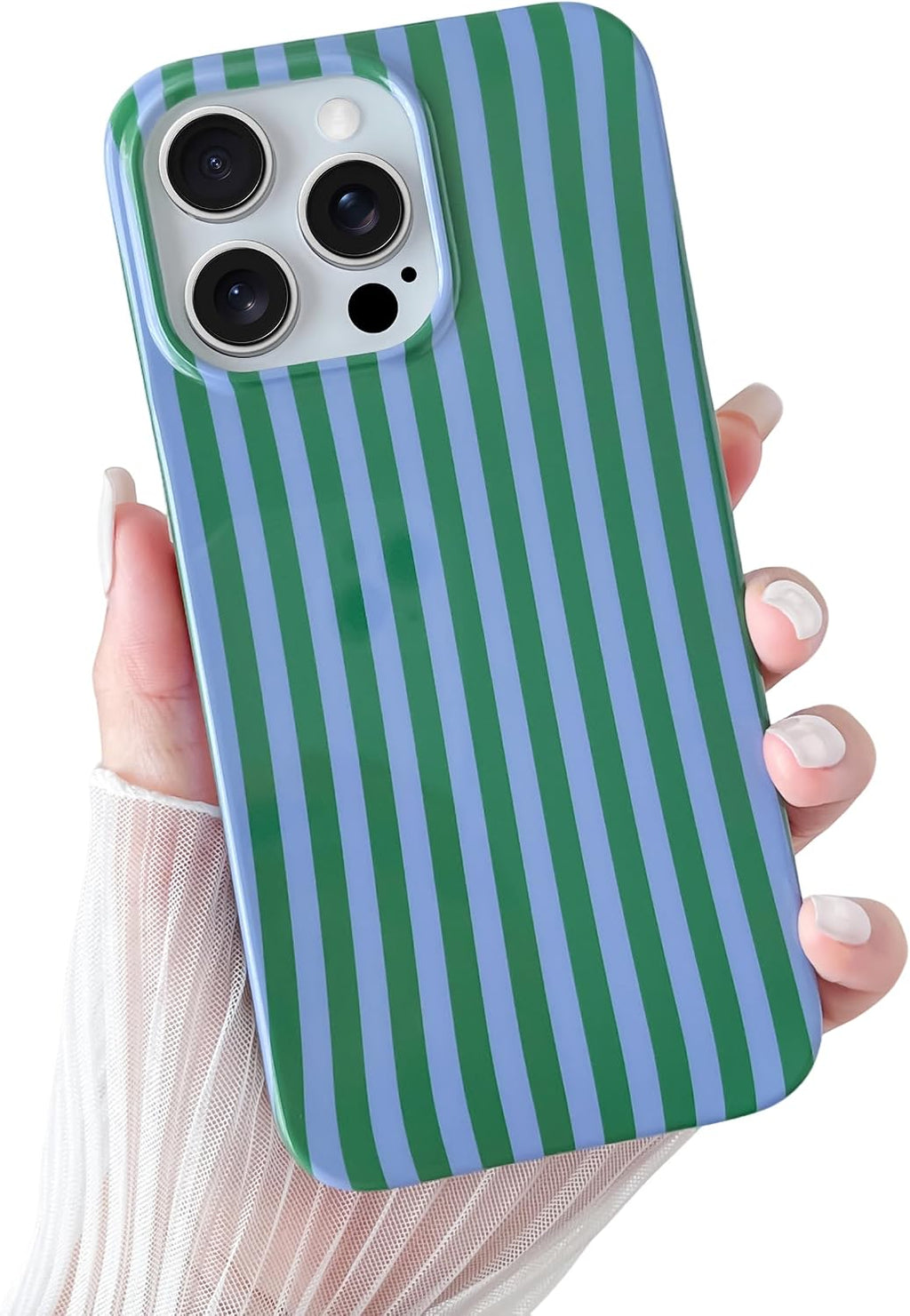 Yeddabox for iPhone 15 Pro Case Cute Striped Phone Case Soft TPU Slim Shockproof Phone Cover for Women Girls, Green and Blue
