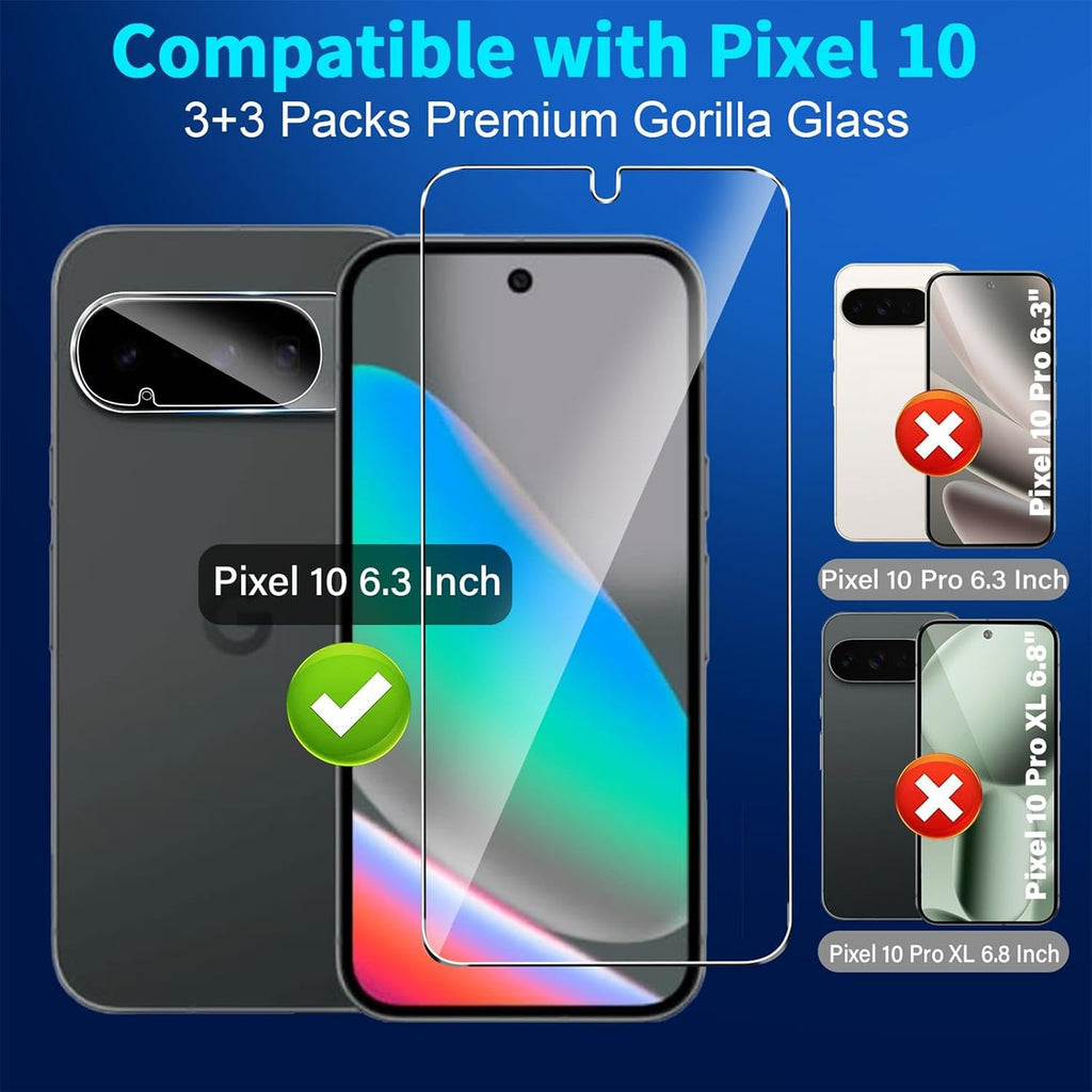 letosan 3 Pack for Google Pixel 11 Pro Screen Protector Tempered Glass + 3 Pack Camera Lens Protector, Military Grade Shatterproof, 9H Hardness, Fingerprint Unlock,Case Friendly 6.3 Inch