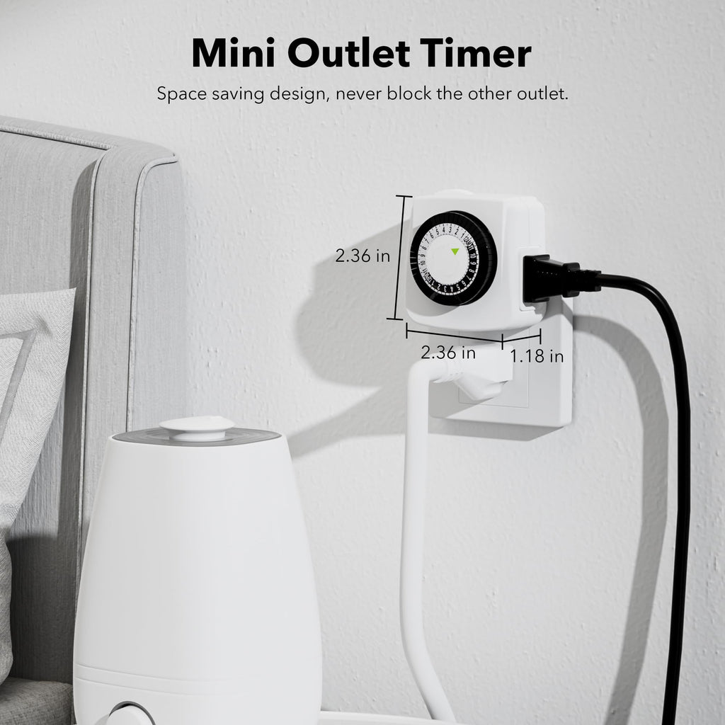 BN-LINK U47 Indoor Mini 24-Hour Mechanical Outlet Timer, 3-Prong, 2-Pack
