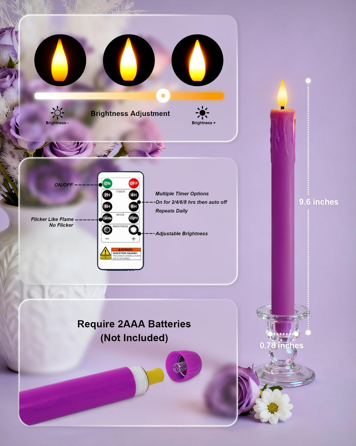 Homemory 6 Pcs Real Wax Ghost Flameless Taper Candles, 3D Wick Flickering Led Candlesticks 9.6 Inch Battery Operated with Remote & Timer, Spooky Halloween Gothic Indoor Decor