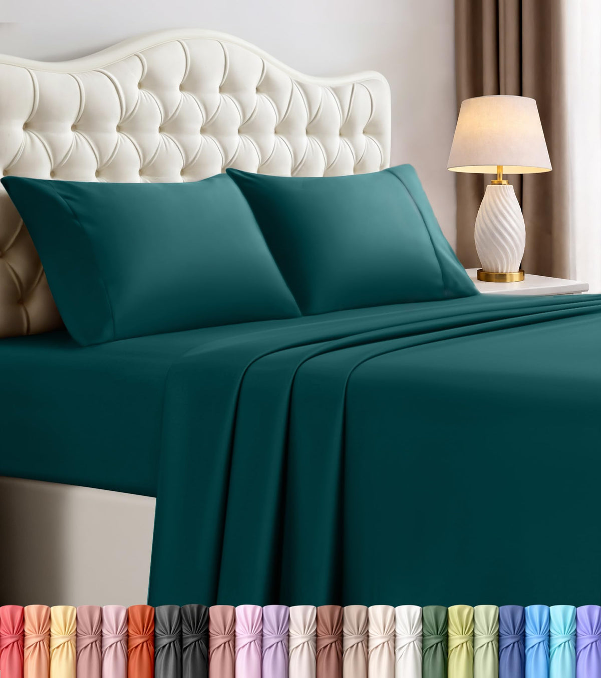 Queen Sheet Set, 4 Pieces 16" Deep Pocket Hotel Luxury Sheets, Heather Sage