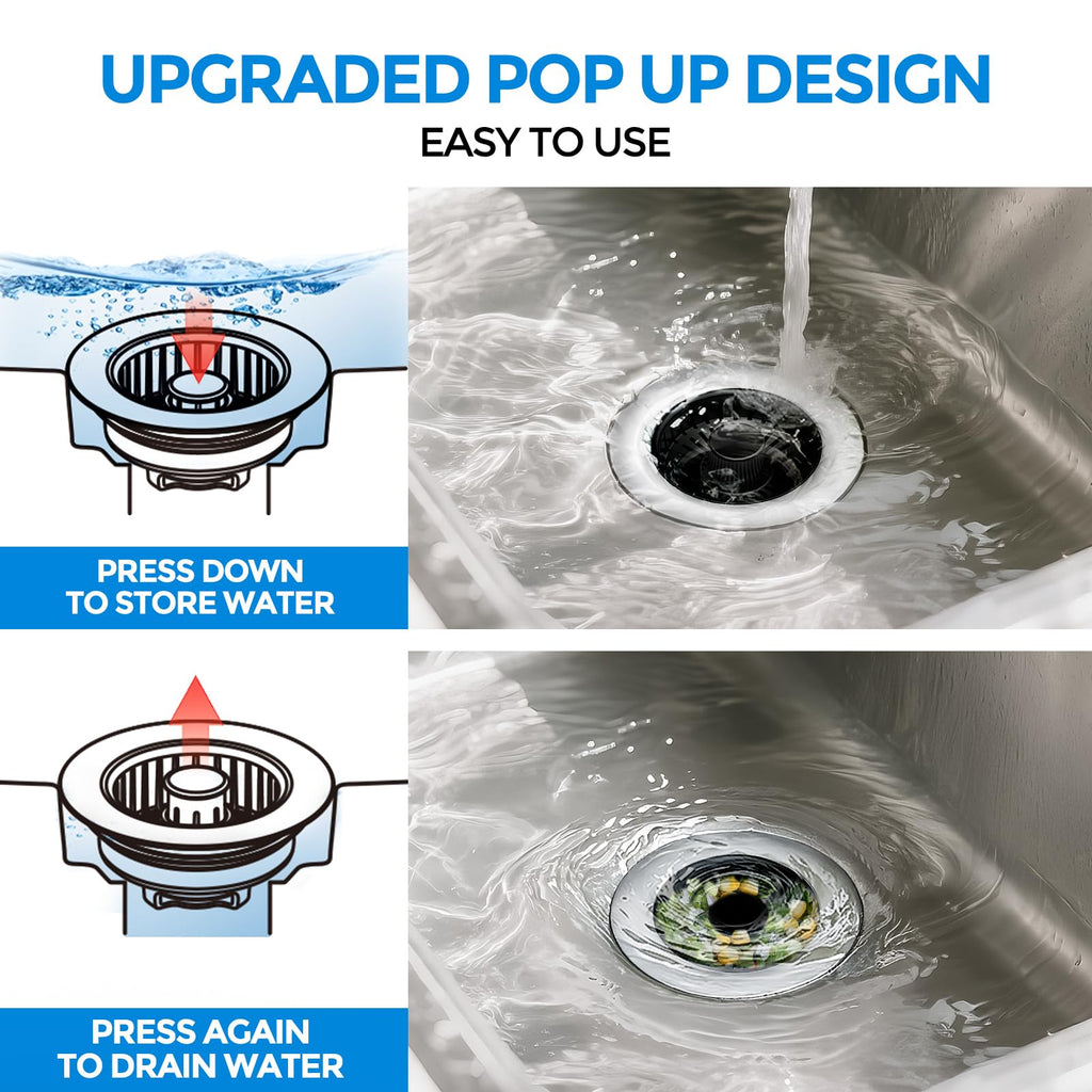 zaa 3 in 1 Kitchen Sink Drain Strainer Stopper Removable Basket Pop-Up