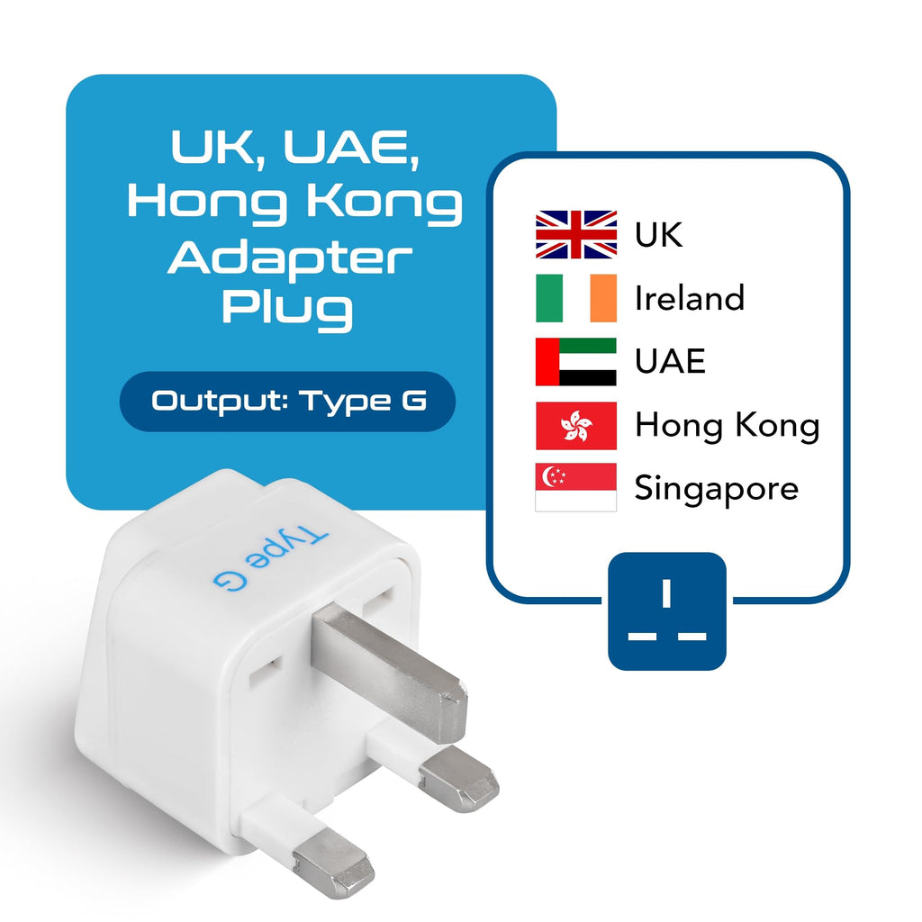 Ceptics 2 in 1 UK Adapters for Travel, Dual USA Input, Grounded, Pack of 3