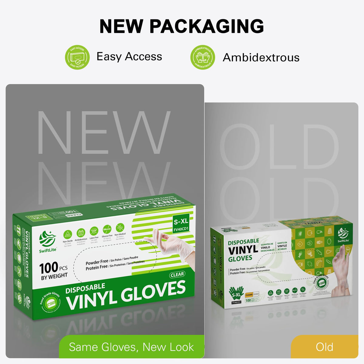 SWIFTLITE Disposable Vinyl Gloves, Food Safe