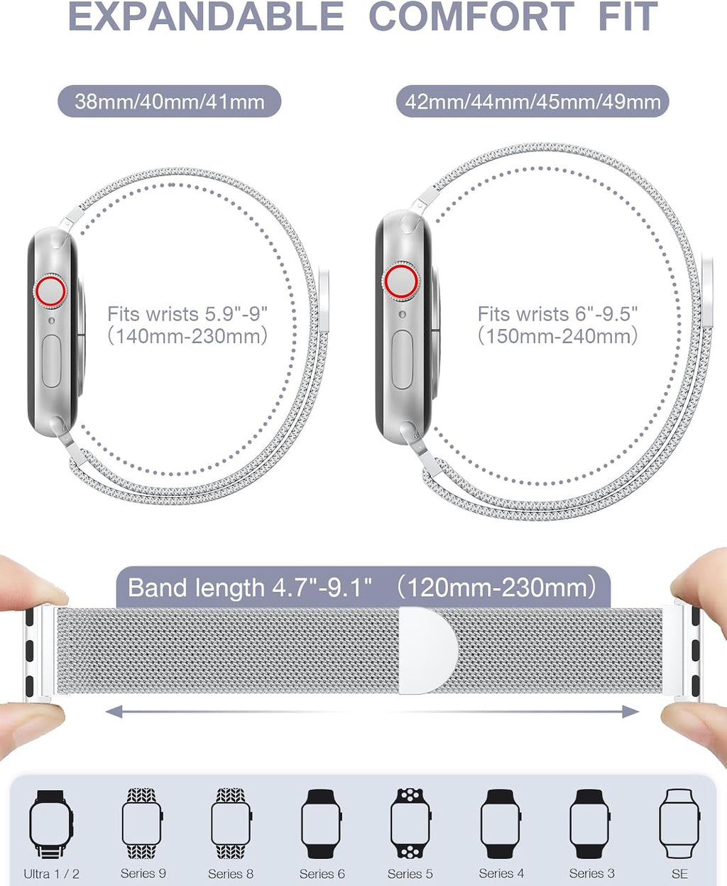 Original Milanese Loop Compatible with Apple Watch Bands for Women & Men