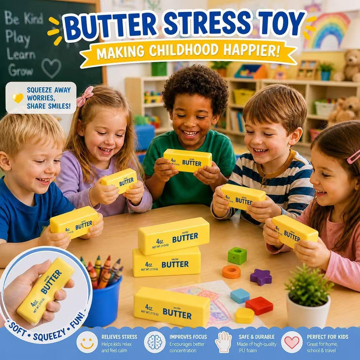 Butter Squishy,Squeeze Toys,2026 New Soft Novelty Toy,Realistic Butter Stick Fidget, Slow Rising Soft Stress Toy for Adults Stress Relief & Anxiety Relief (Butter-1PCS)