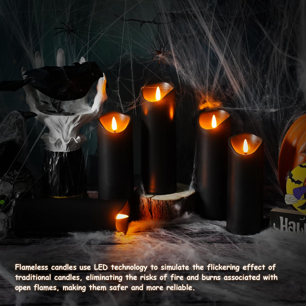 Nimiko Flameless Candles with Remote, Battery Operated Flickering Flameless Candles, LED Candles with Timer 2/4/6/8H, Realistic Drop Wax flameless Candle Set of 9 (D3 x H 3" 4" 5" 6" 7") (Black)
