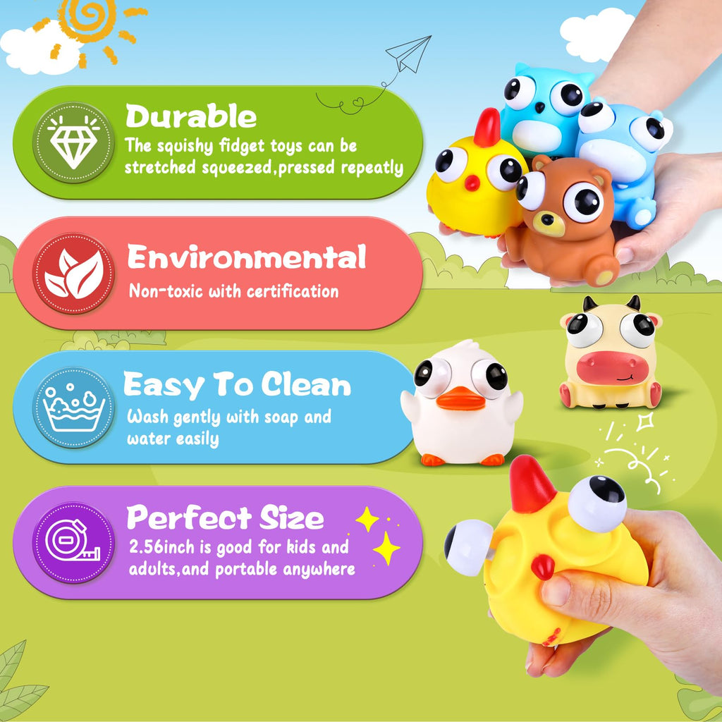 VESPRO 12Pack Fidget Toys Squishy ，Cute Bear Squeeze Ball