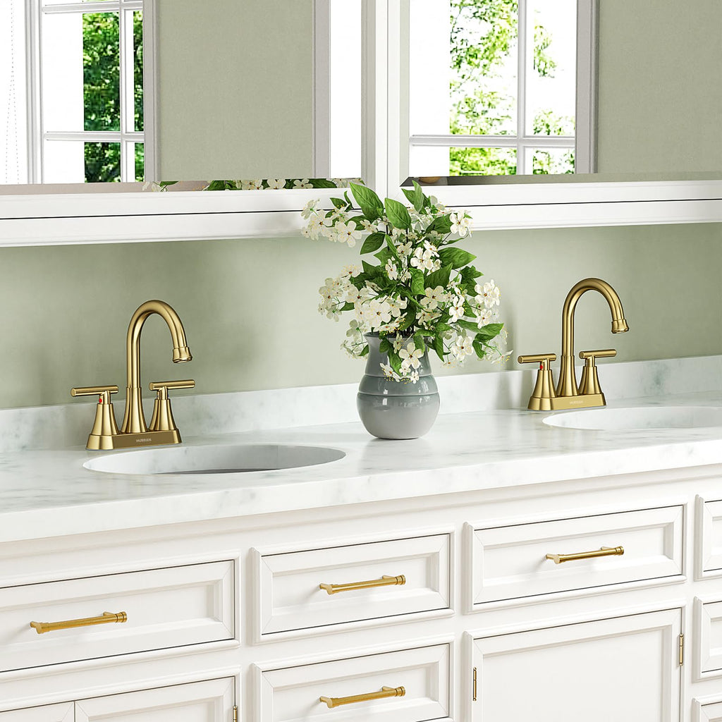 Matte Black Bathroom Faucet, Hurran 4 inch Centerset 2-Handle Lead-Free