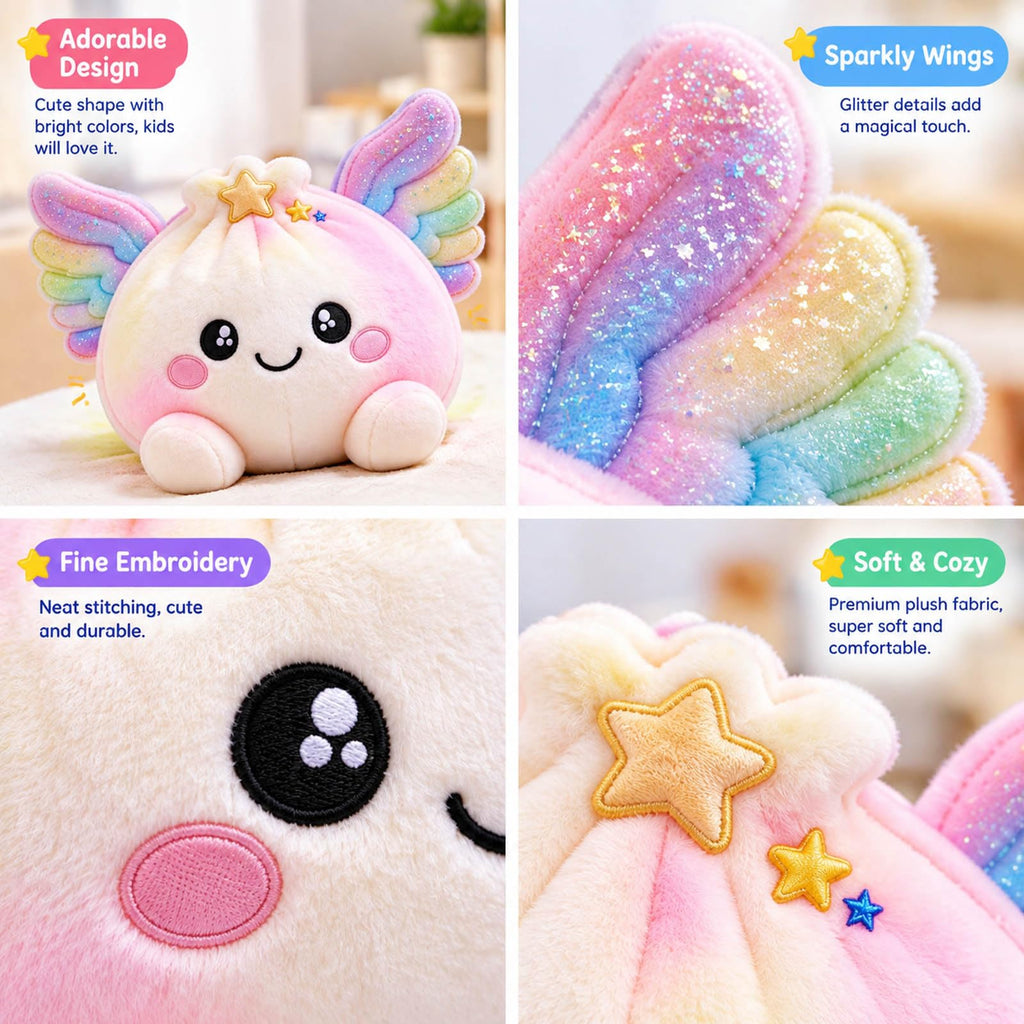 Plush Stuffed Dumpling Squishies, 3.94" Big Rainbow Squishes with Steamer