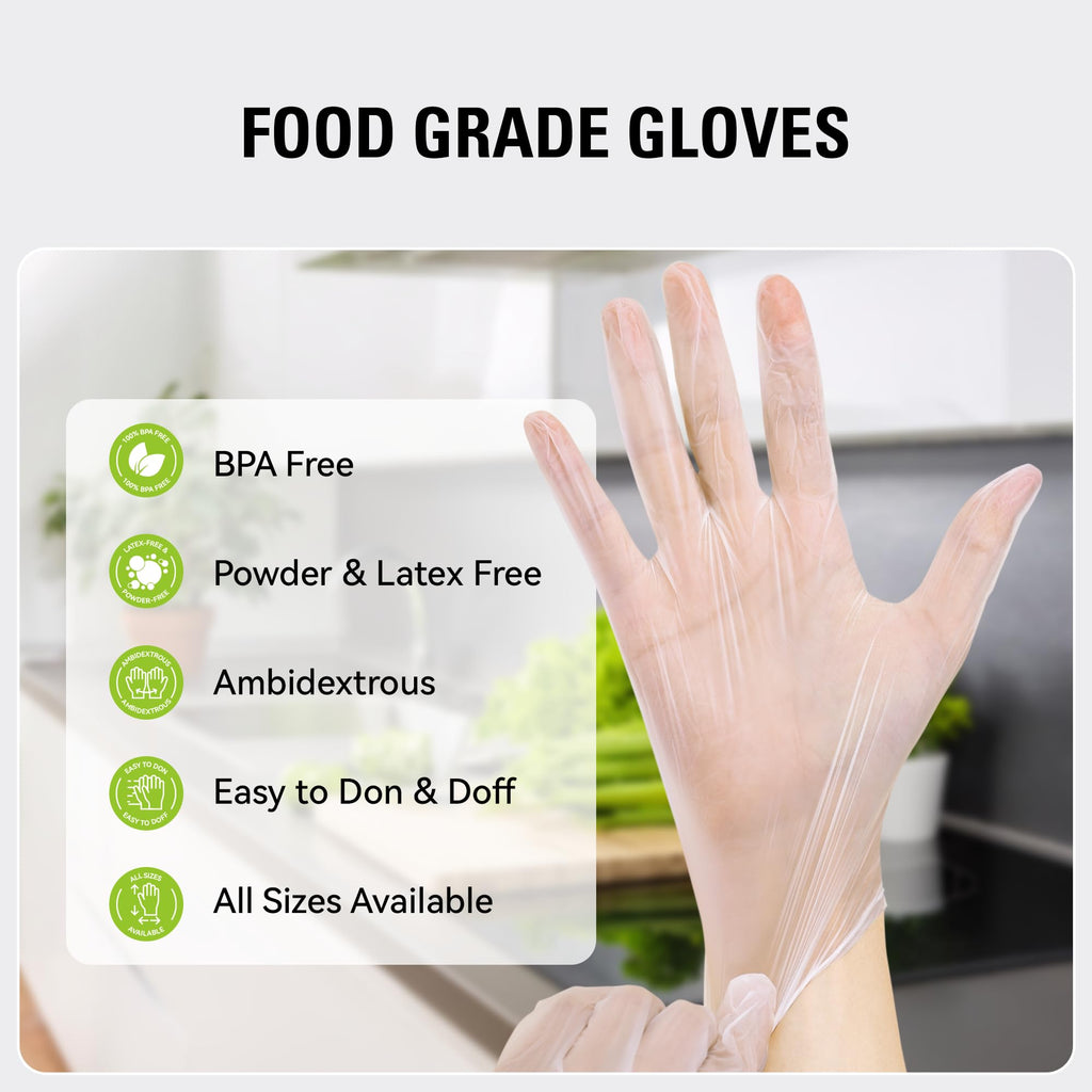 SWIFTLITE Disposable Vinyl Gloves, Food Safe