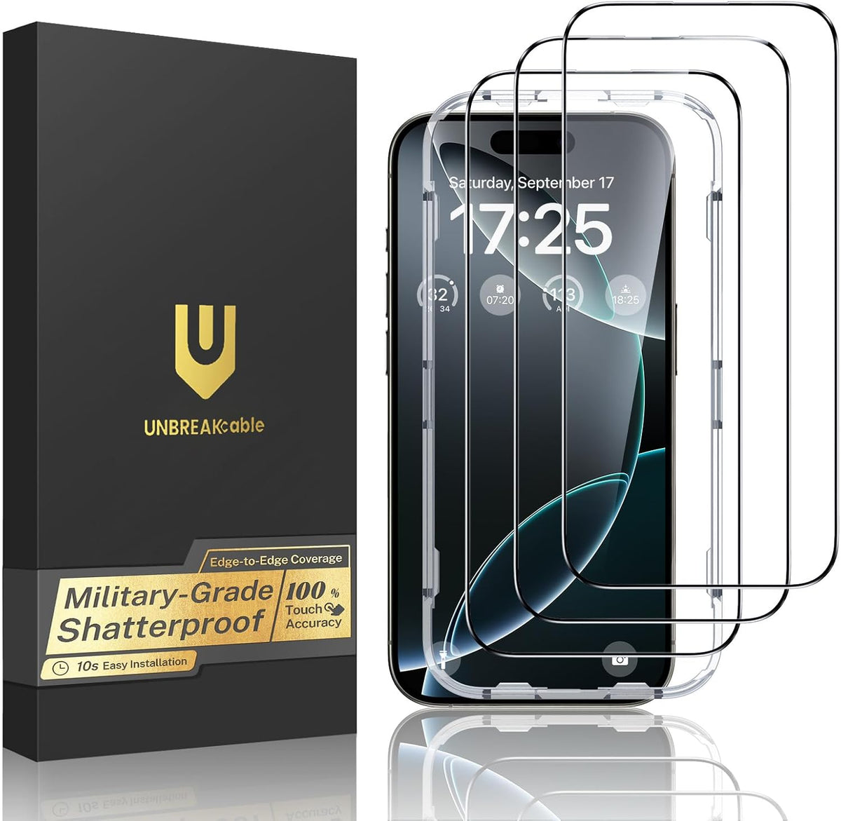 UNBREAKcable 3-Pack Screen Protector for iPhone 16 Pro Max, Full Coverage