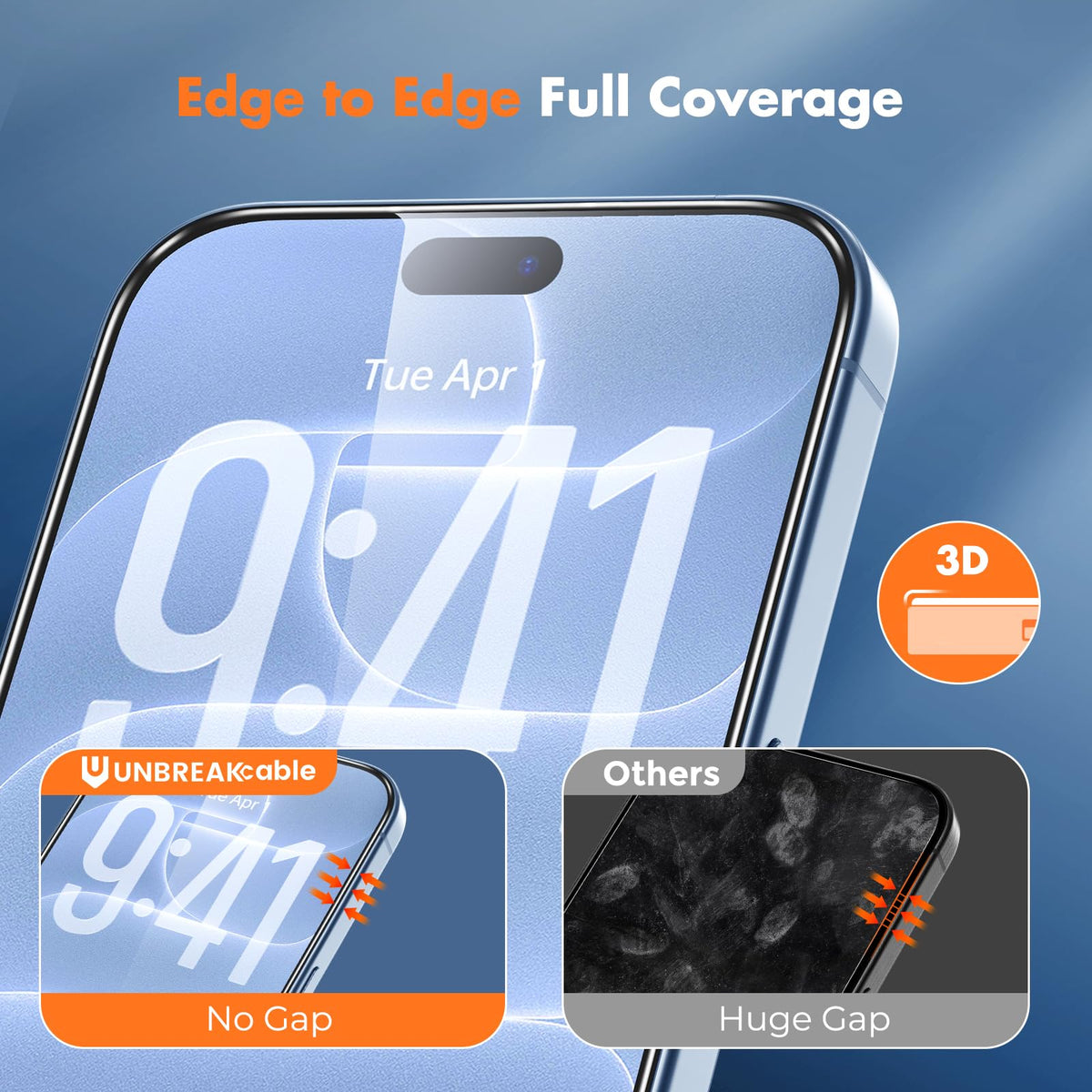UNBREAKcable 3-Pack Screen Protector for iPhone 16 Pro Max, Full Coverage