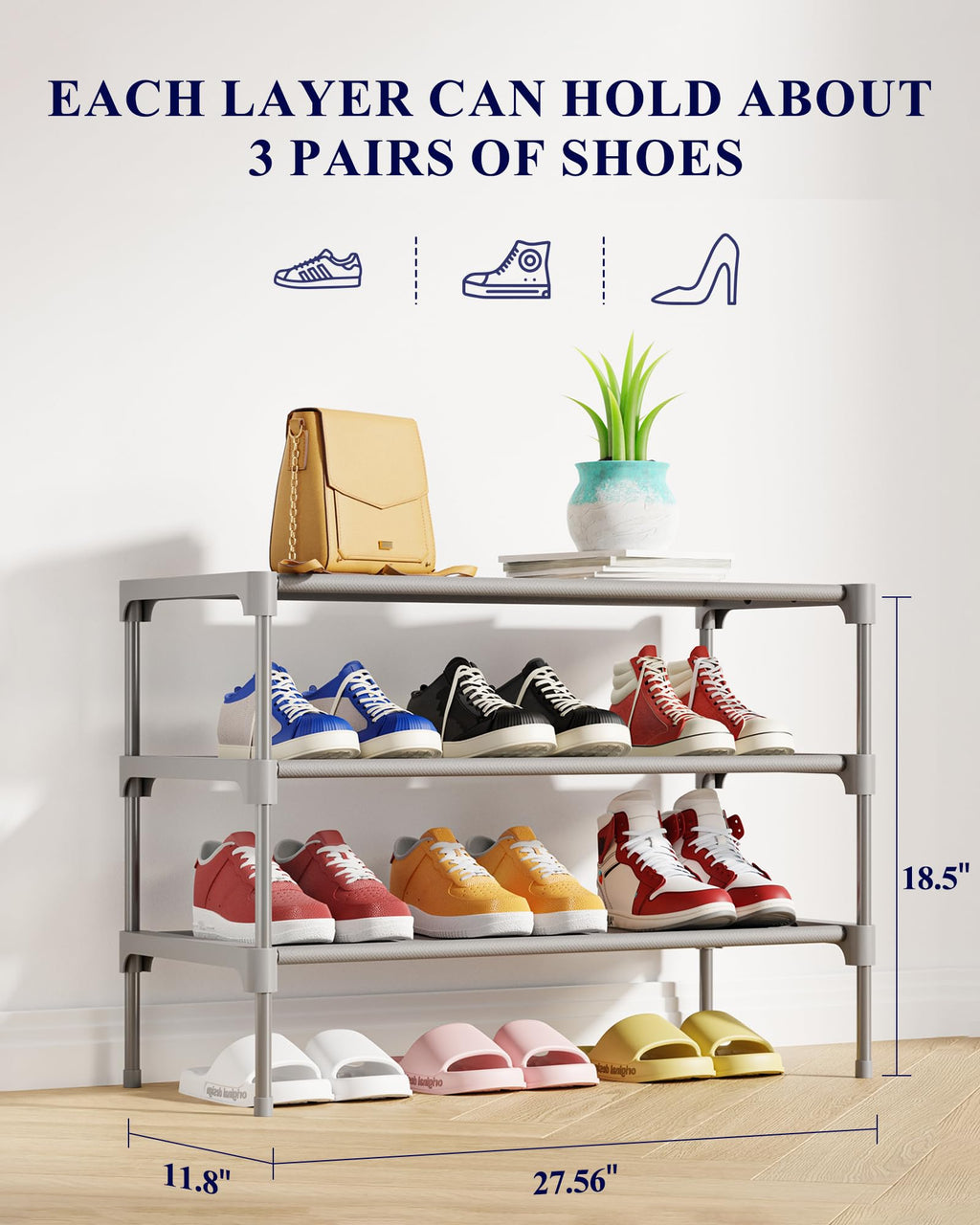 Kitsure Shoe Rack - Non-Woven Shoe Rack Shelf, Shoe Organizer for Closet, Entryway, Garage & Corridor, Stackable Shoe Shelves, 27.5" Wide - 2 Tier, Black