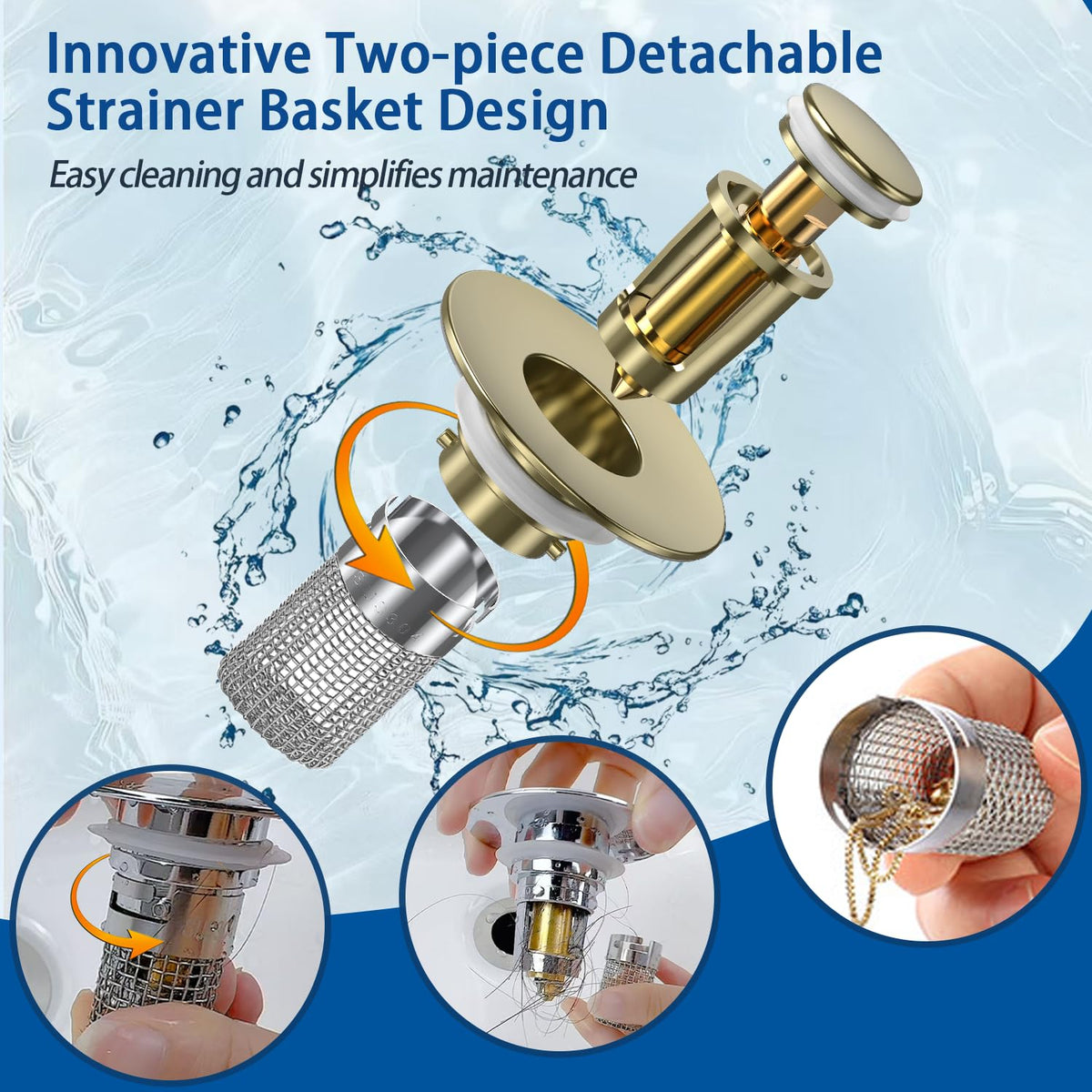 Bathroom Sink Drain Strainer,(2PCS) Pop-up Sink Drain Strainer with Removable Stainless Steel Strainer Basket Hair Catcher, Bathroom Sink Strainer for Bathroom Sink Stopper Replacement