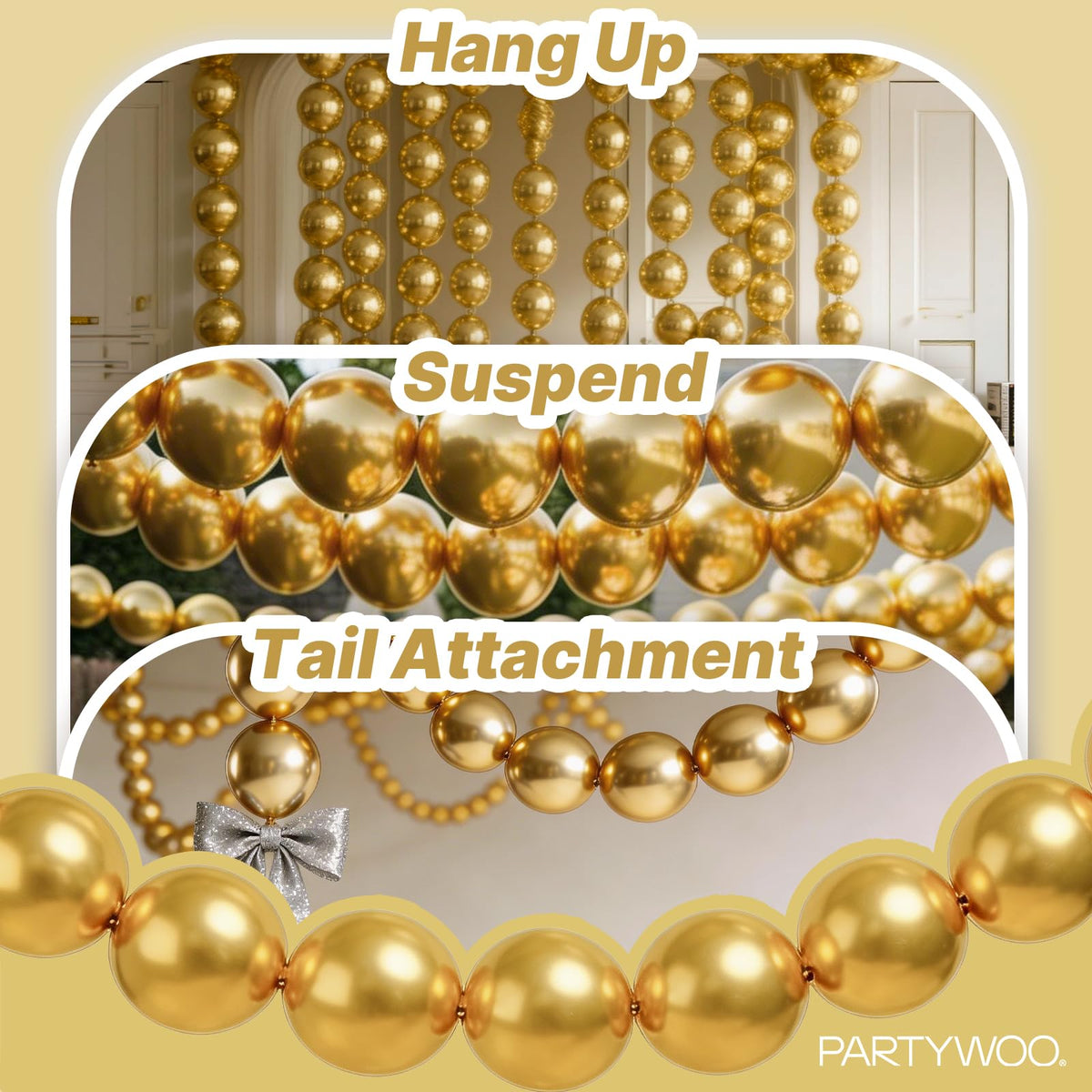 PartyWoo Metallic Gold Linking Balloons 100pcs 6 Inch Gold Link Balloons