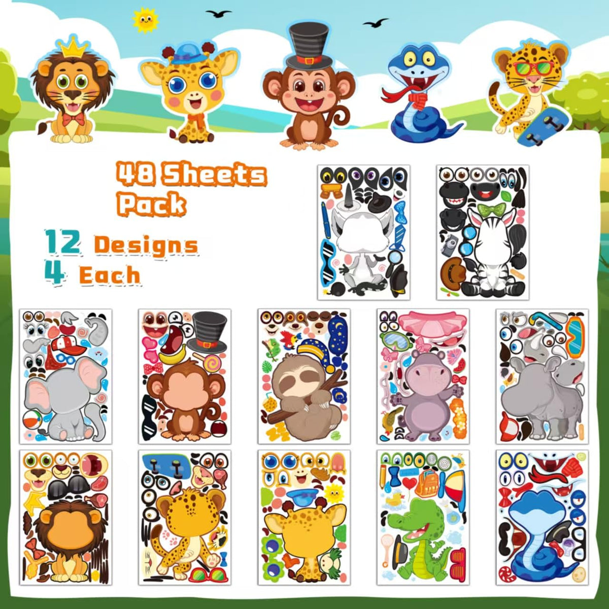 Stickers for Kids Toddler Party Favors Crafts - 48 Sheets