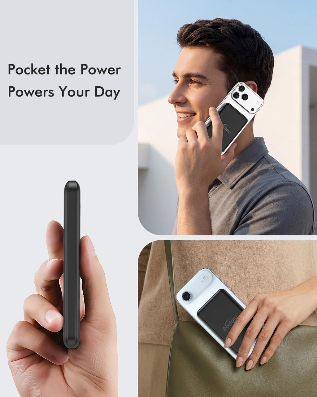 podoru for Magsafe Power Bank, 10000mAh Slim Magnetic Portable Charger