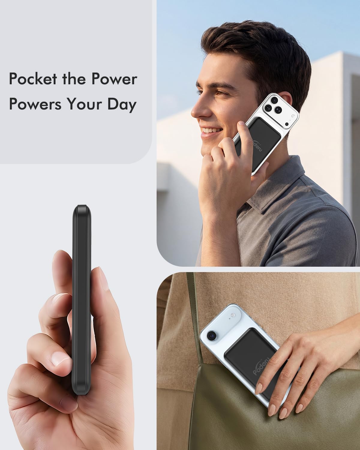podoru for Magsafe Power Bank, 10000mAh Slim Magnetic Portable Charger