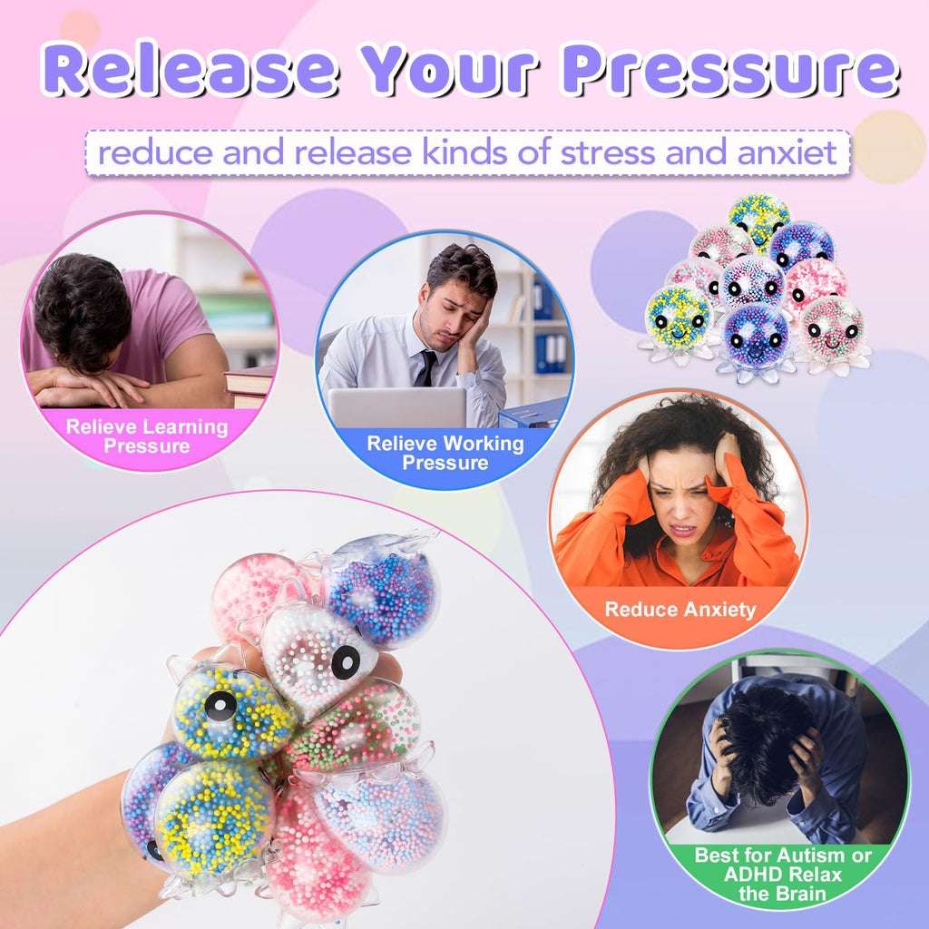 VESPRO 12Pack Fidget Toys Squishy ，Cute Bear Squeeze Ball