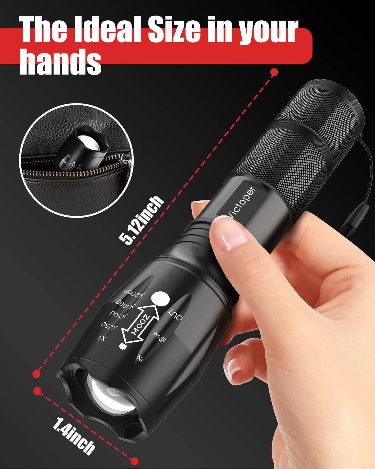 Victoper LED Flashlight 2 Pack, Bright Tactical Torch High Lumens 5 Modes, Waterproof Zoomable Flash Light for Outdoor, Birthday Gifts for Men, Dorm Room Hiking Camping Essentials Gear for Guys