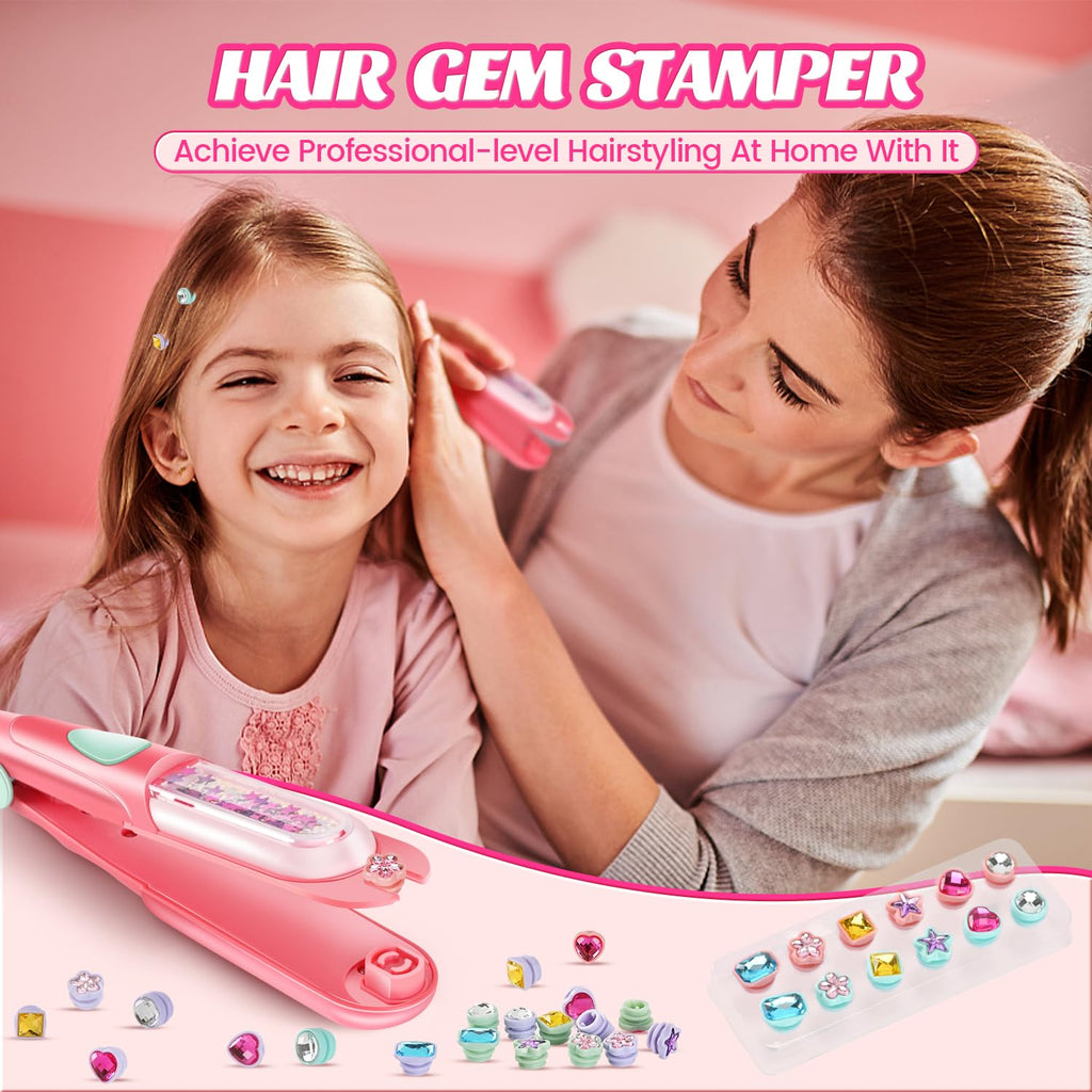 kidzkube Hair Gem Stamper Kit, Bling Hair Jewels for Girls Toys, Hair Styling Tool with Reusable Shining Diamonds, Birthday Gifts Toys for Girls Ages 3 4 5 6 8-12 (Purple)