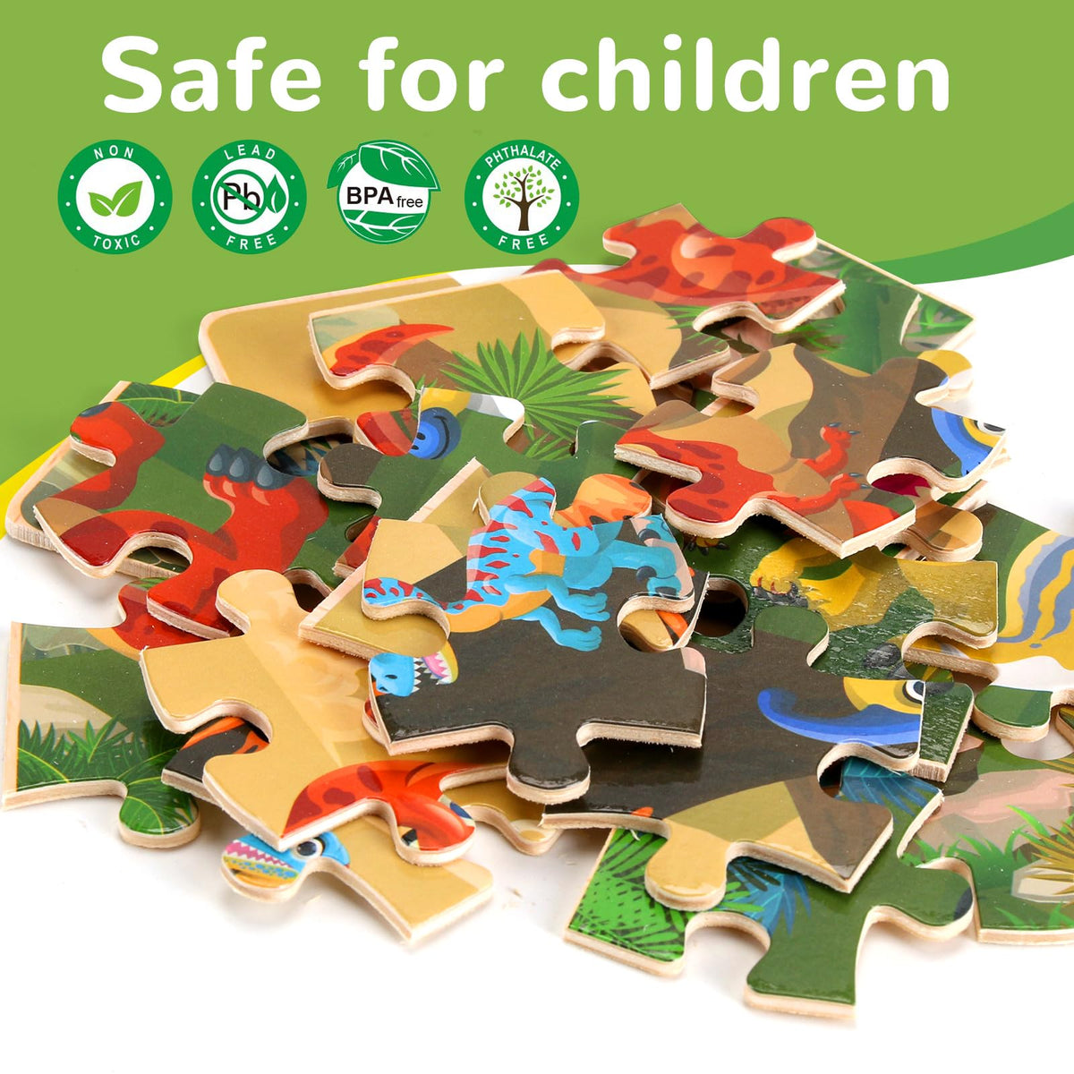 Wooden Educational Jigsaw Puzzles for Preschool Kids Ages 3-5, 4-Pack with 20 Pieces Dinosaur, Space, Transportation Wood Puzzles Set, Kids Brain Teaser Toys, Gifts for Boys Girls Ages 3 4 5 6