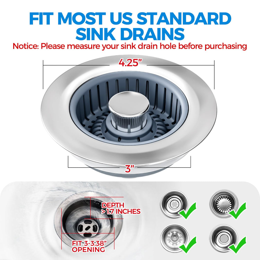 zaa 3 in 1 Kitchen Sink Drain Strainer Stopper Removable Basket Pop-Up