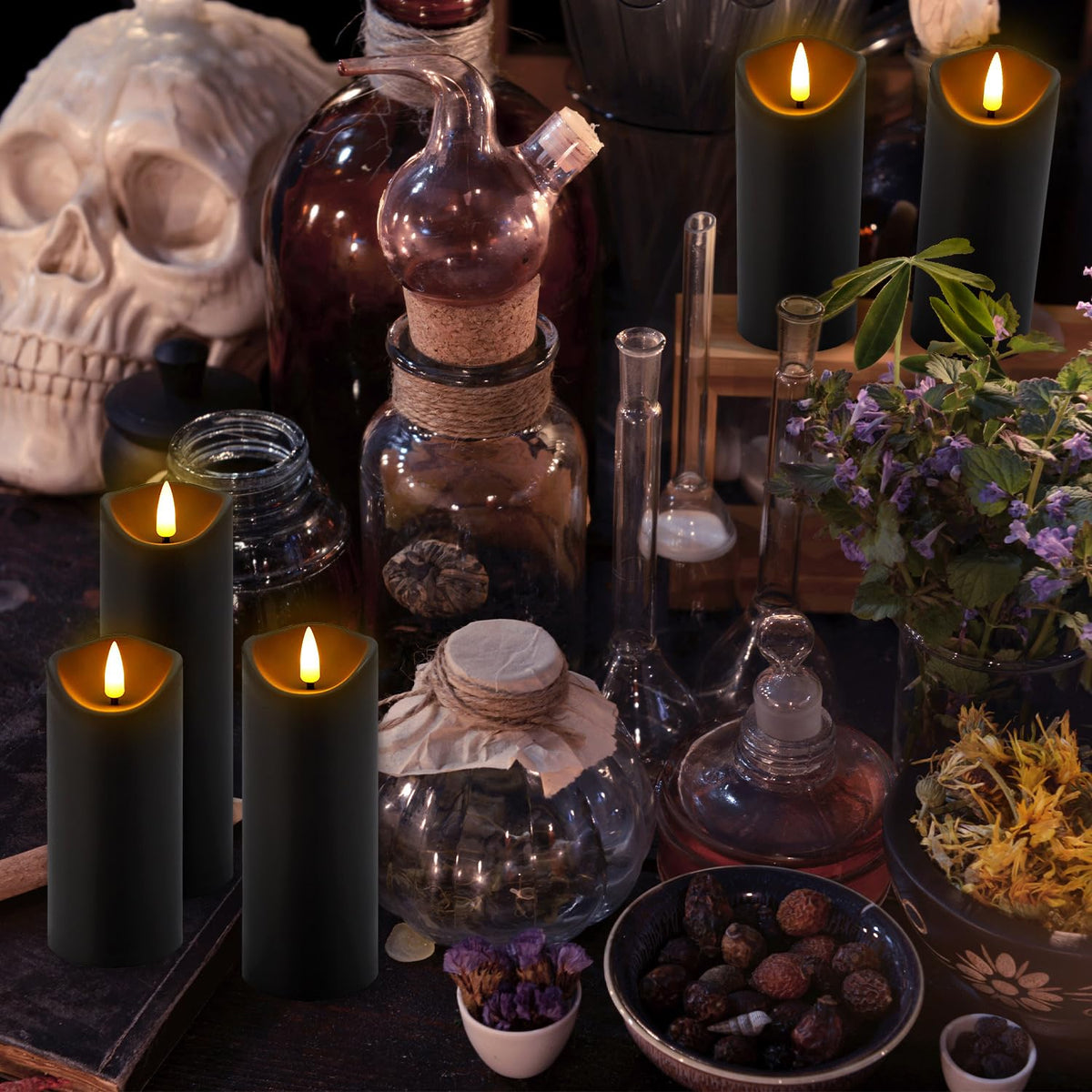 YOROXRG Set of 24 Waterproof Outdoor Flameless Candles, LED Candles with 4 Remote and Timer,(H 4" 5" 6" x D 2.2"),for Christmas,Halloween,Wedding,Festival