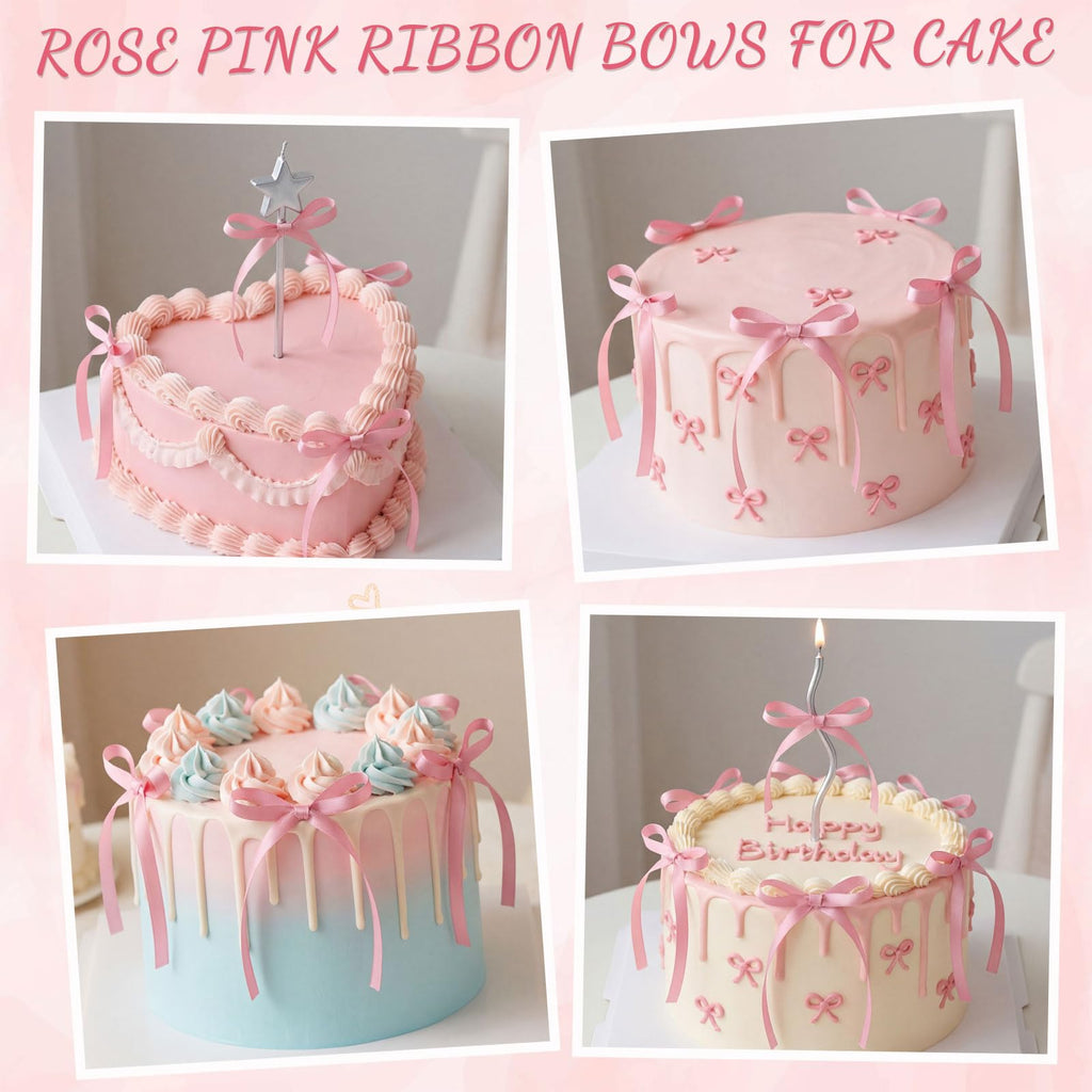 30 Pack Bow Cake Toppers Pink Ribbon Bows for Cake Back to School Decor