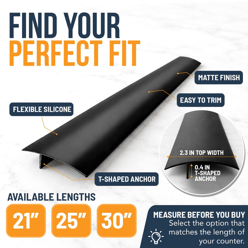 Linda’s Essentials Silicone Stove Gap Covers (2 Pack), Heat Resistant Oven Gap Filler Seals Gaps Between Stovetop and Counter, Easy to Clean Stove Gap Guard (21 Inches, Black)
