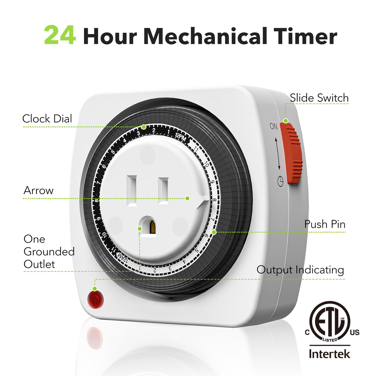 BN-LINK U47 Indoor Mini 24-Hour Mechanical Outlet Timer, 3-Prong, 2-Pack