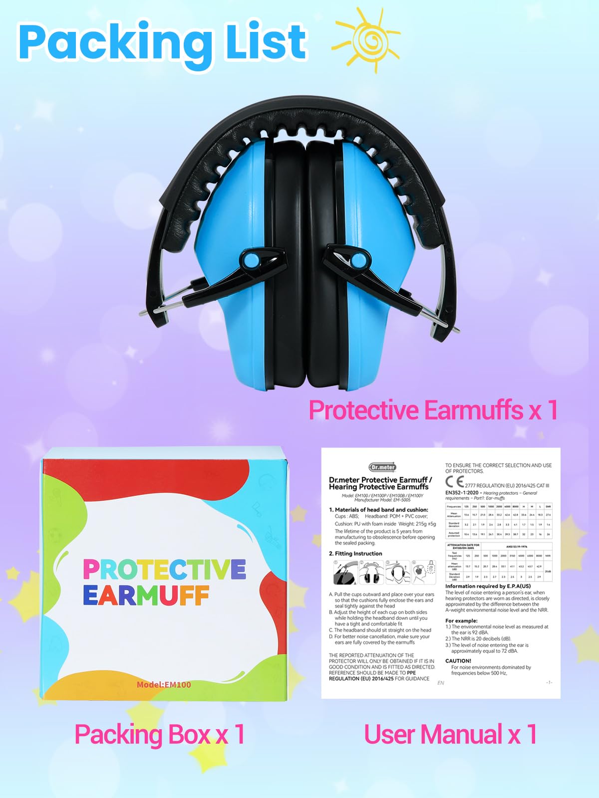 Dr.meter EM100 Noise Cancelling Headphones for Kids Adults, Ear Muffs