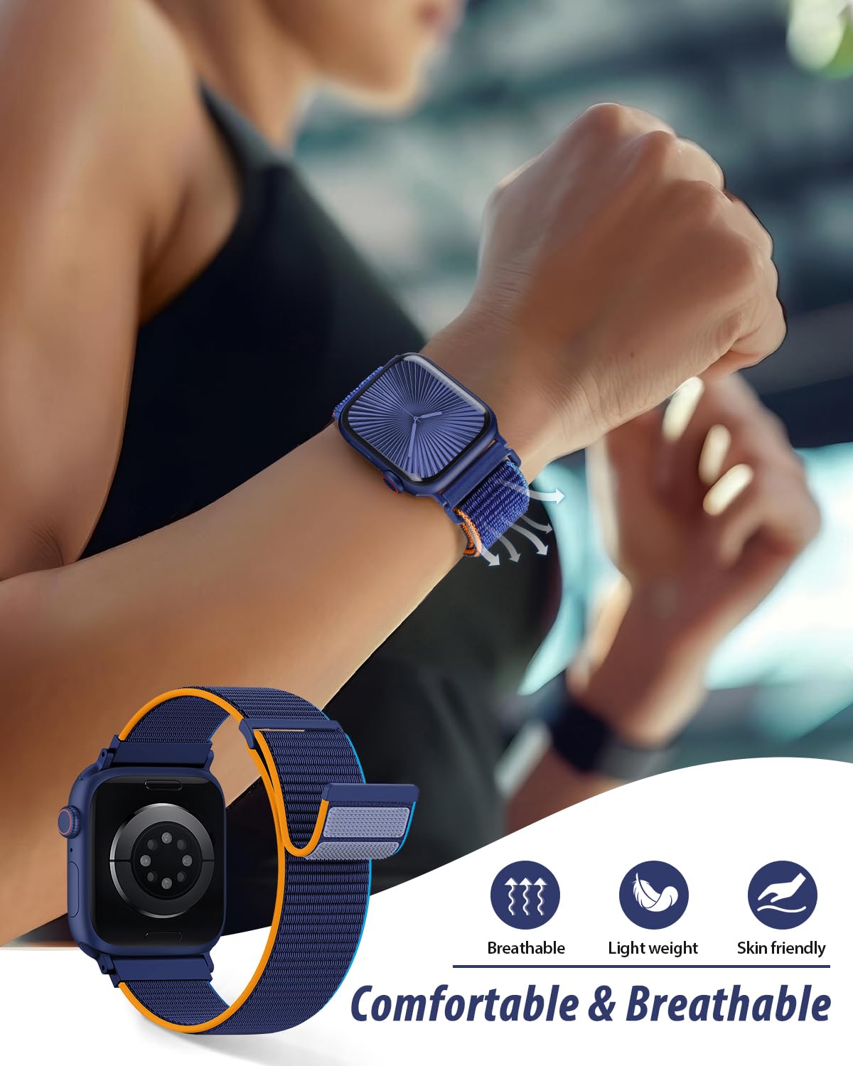 Nylon Loop Sport Band Compatible with Apple Watch Bands 38mm 40mm 41mm 42mm for Women Men, iWatch Wrist Straps for Se, Series 12 11 10 9 8 7, Breathable, Soft Band Ideal for Outdoor