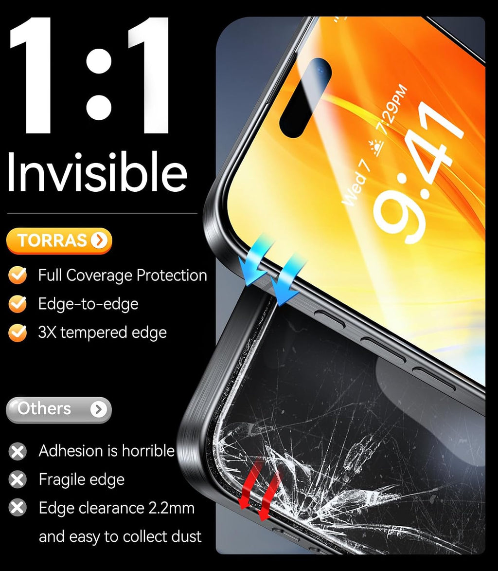 TORRAS 2-Pack for iPhone Air Screen Protector [12Ft Military-Grade Shatterproof] [9H+ Aerospace Tempered Glass] Anti-Scratch Full Coverage Fit