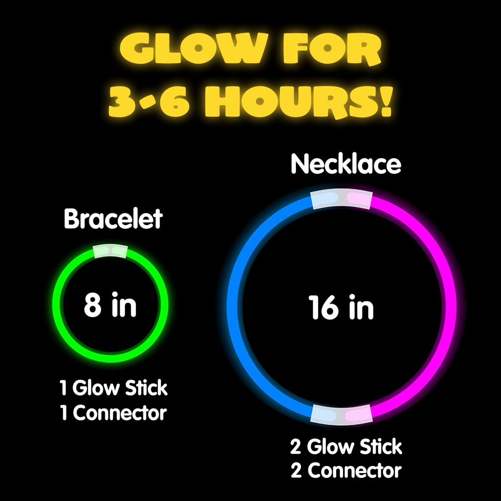 JOYIN 100 Pcs 8" Glow sticks Bulk Party Pack, Neon Glow in the Dark Party Supplies, Light Up Necklaces and Bracelets with Connectors for Halloween, Football, Birthday Decorations