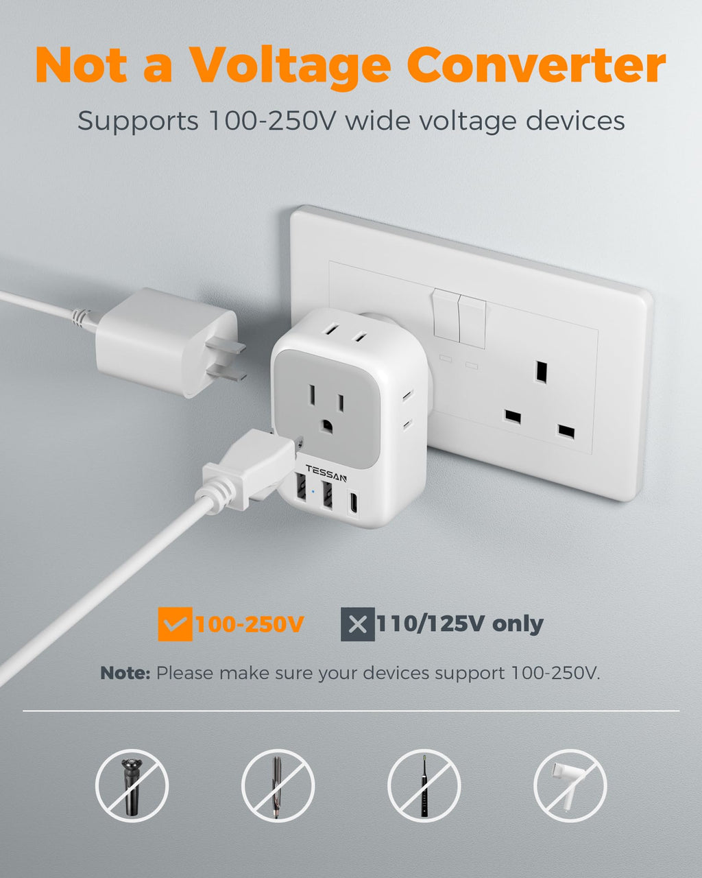 TESSAN European Travel Plug Adapter 2 Pack, Type C Plug