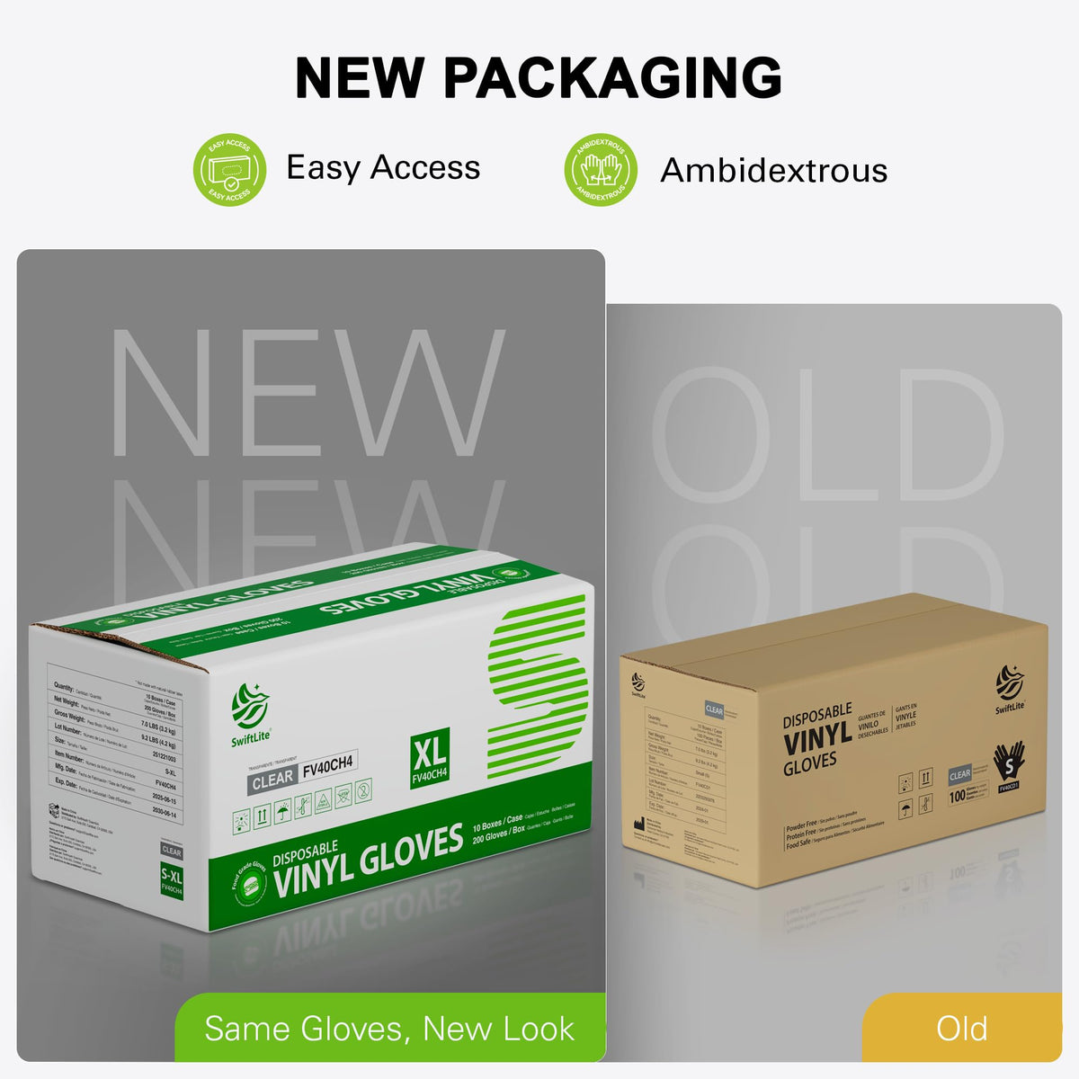 SWIFTLITE Disposable Vinyl Gloves, Food Safe