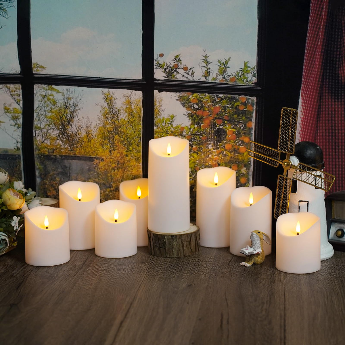 Nimiko Flameless Candles with Remote, Battery Operated Flickering Flameless Candles, LED Candles with Timer 2/4/6/8H, Realistic Drop Wax flameless Candle Set of 9 (D3 x H 3" 4" 5" 6" 7") (Black)