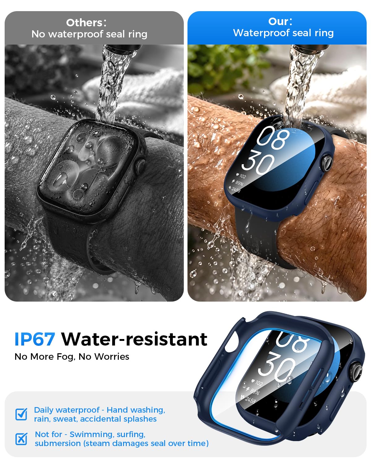 Goton IP67 Waterproof Case with Glass for Apple Watch Series 11/10 46mm