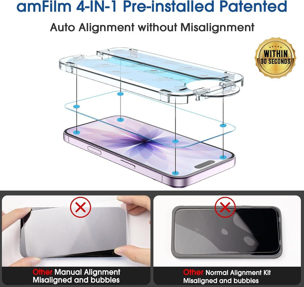 amFilm OneTouch for iPhone 17e / iPhone 16e Screen Protector Tempered Glass