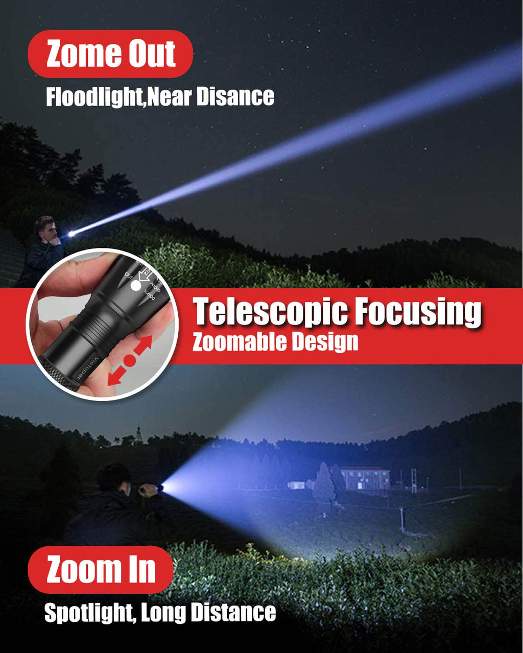 Victoper LED Flashlight 2 Pack, Bright Tactical Torch High Lumens 5 Modes, Waterproof Zoomable Flash Light for Outdoor, Birthday Gifts for Men, Dorm Room Hiking Camping Essentials Gear for Guys