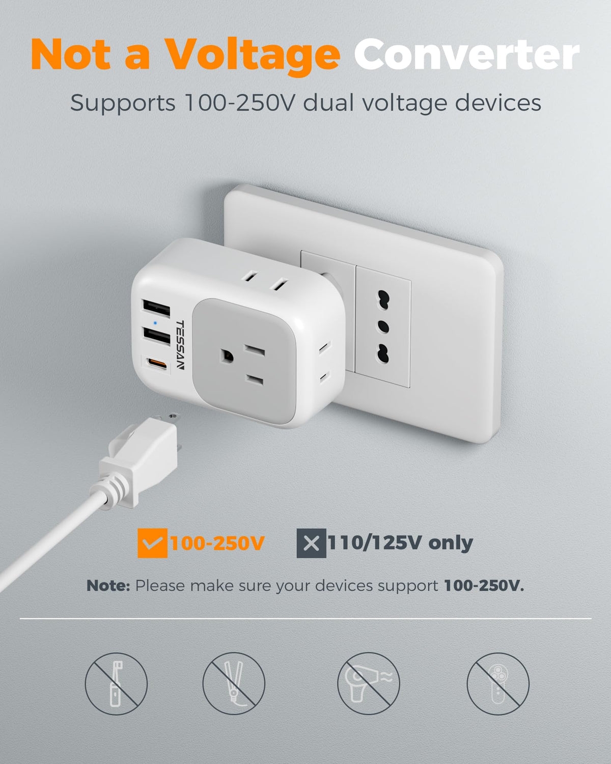 TESSAN European Travel Plug Adapter 2 Pack, Type C Plug