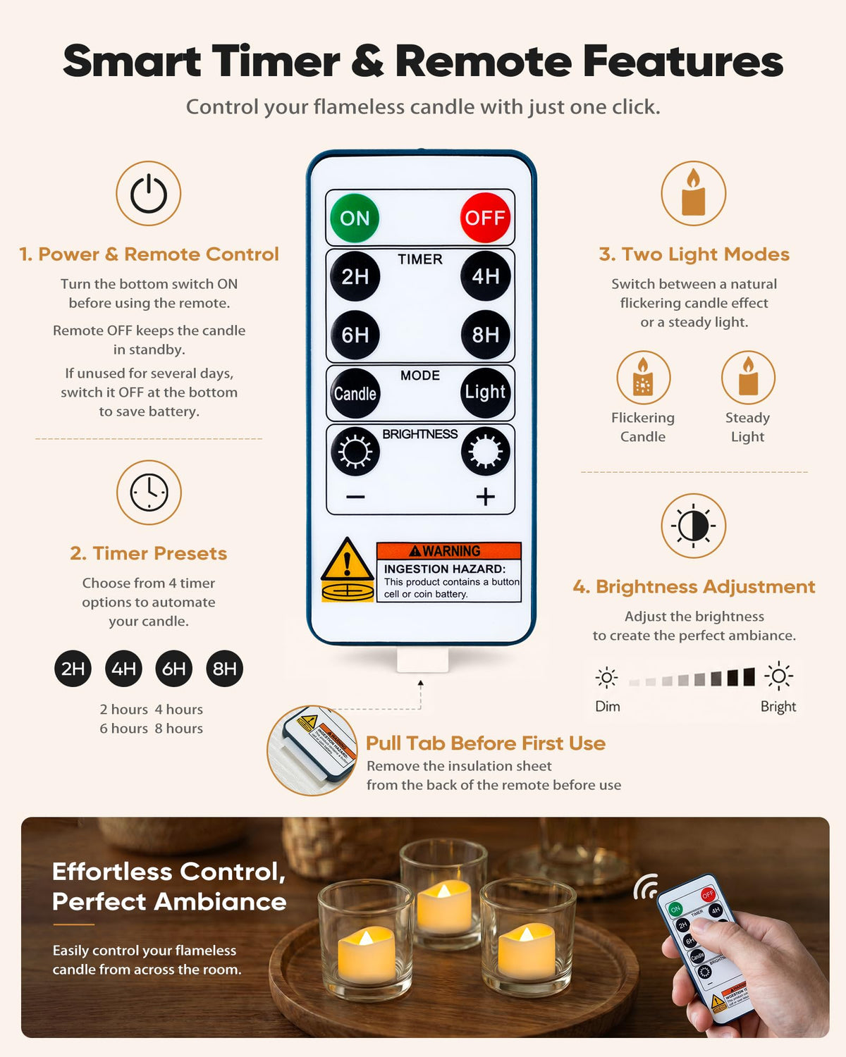 Homemory 12-Pack Remote Flameless LED Battery Tea Light Candles, 400+Hrs