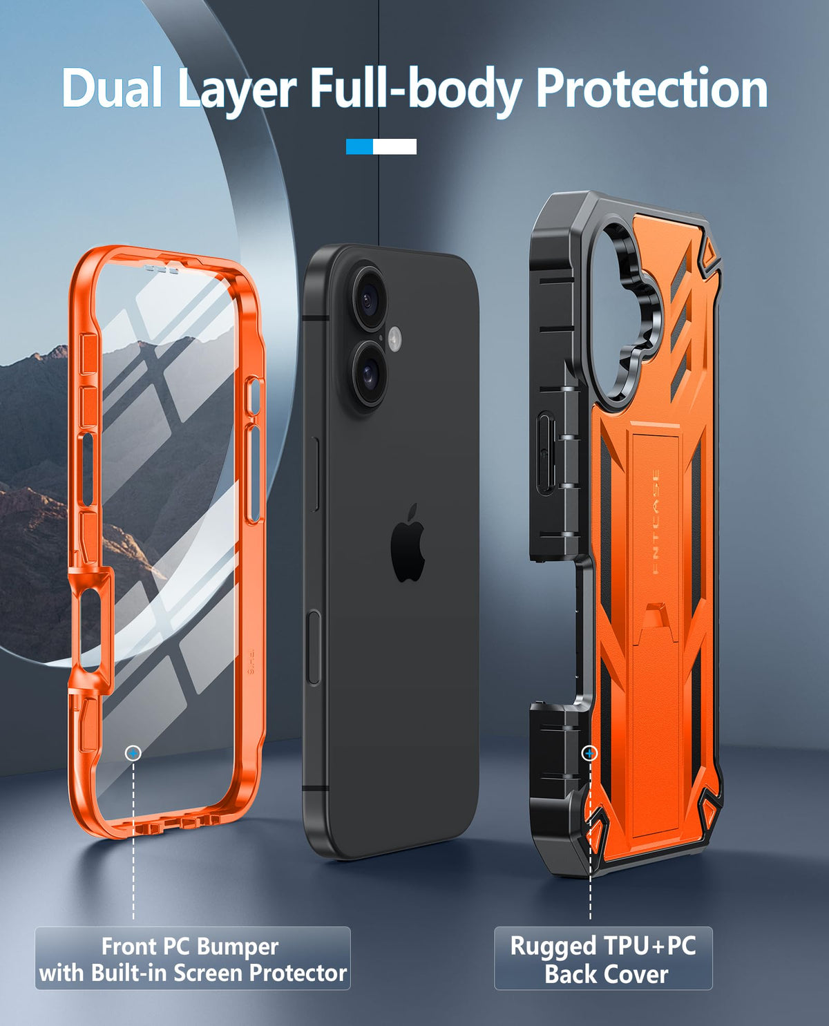 FNTCASE for iPhone 16 Case, with Belt Clip, with Built-in Screen Protector