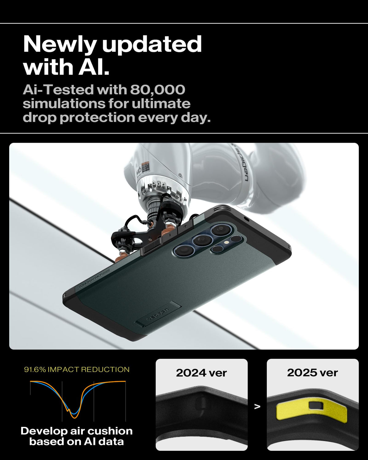 Spigen for Galaxy S25 Plus Case, Tough Armor MagFit [Kickstand] [Compatible with MagSafe] [Military-Grade Protection] - Black